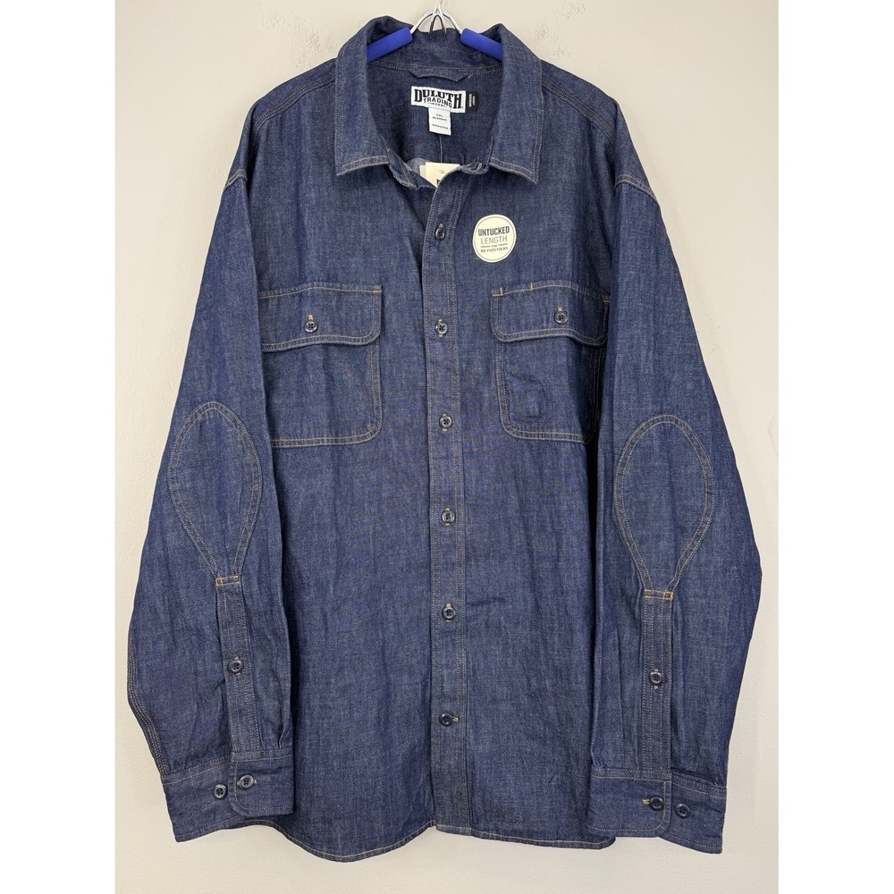 Duluth Trading Mid Weight Denim Shirt Men's 2XL Relaxed Fit Elbow Detail NWT